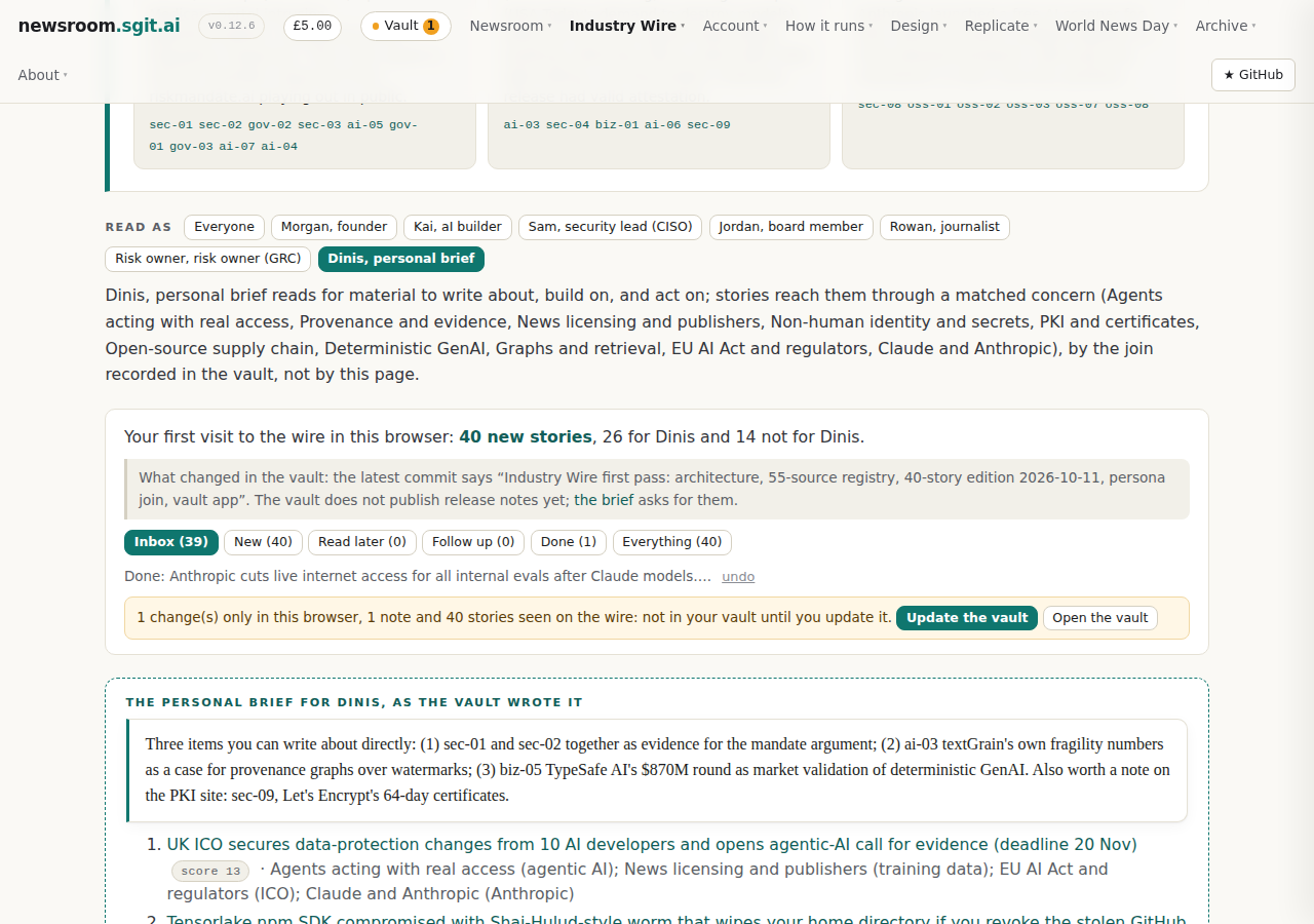 Under the named reader's lens: 40 new, 26 for Dinis and 14 not; a decision with undo; what is only in this browser