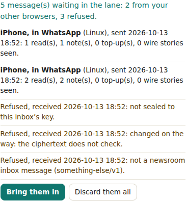 What is waiting, before it is brought in: two from the phone, three refused with their reasons